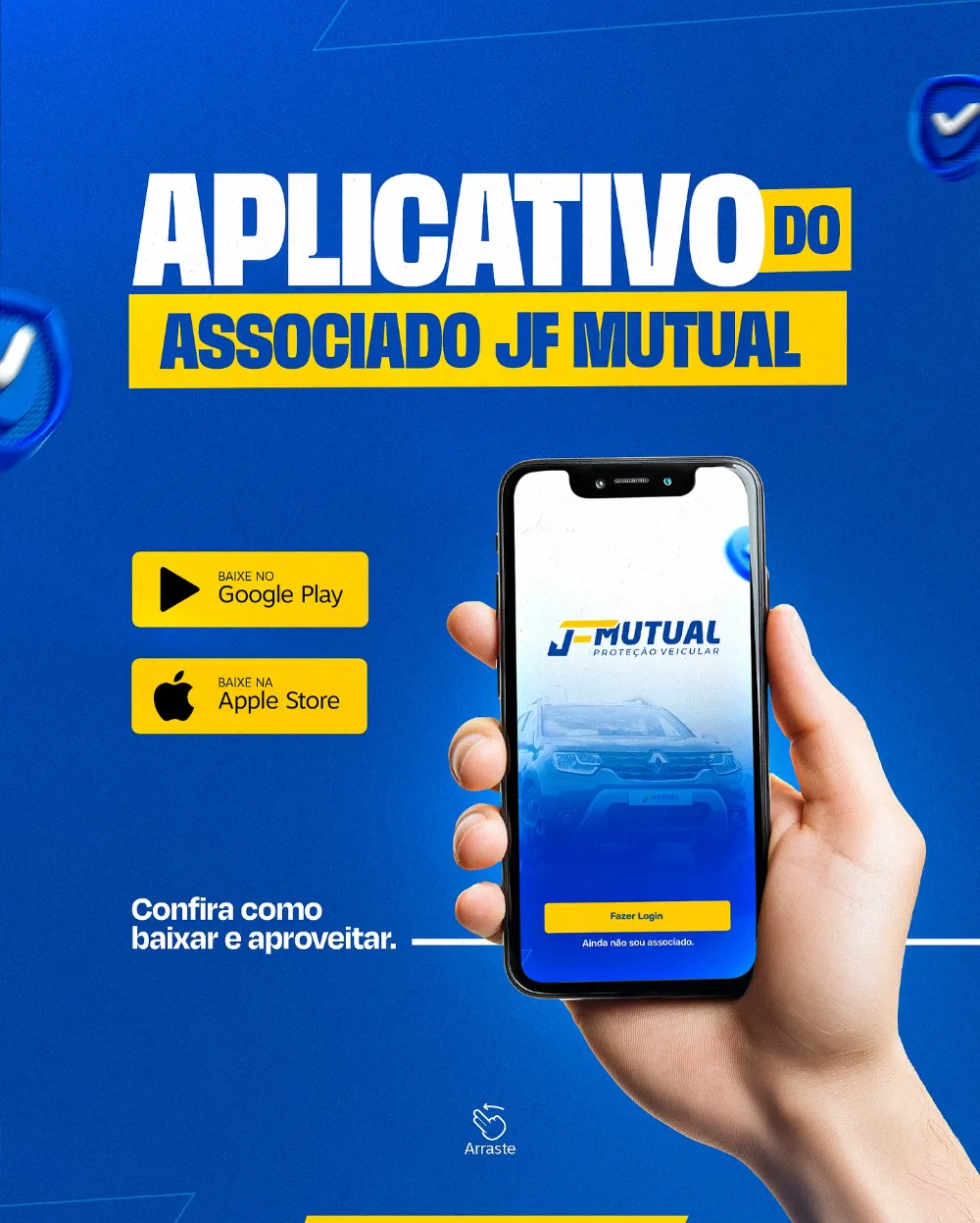 Telas do aplicativo: contribuição mensal, indicação de amigos e serviços do associado